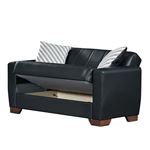 Barato Black Leatherette Convertible Loveseat w-4