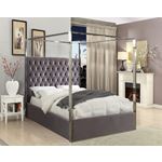 Porter Grey Velvet Upholstered Tufted Canopy Bed