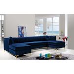 Graham Navy Velvet Upholstered Sectional- Gold- 2