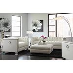 Chaviano Pearl White Tufted Leatherette Loveseat-2