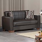 Barato Brown Leatherette Convertible Loveseat w-2