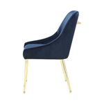 Modern Dark Ink Blue Velvet and Gold Side Chair-4