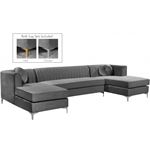 Graham Grey Velvet Upholstered Sectional - Chrome