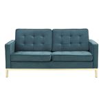 Loft Modern Teal Velvet and Gold Legs Tufted Love Seat EEI-3390-GLD-TEA by Modway 2