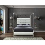 Encore King White Poster Canopy Faux Leather Bed-4