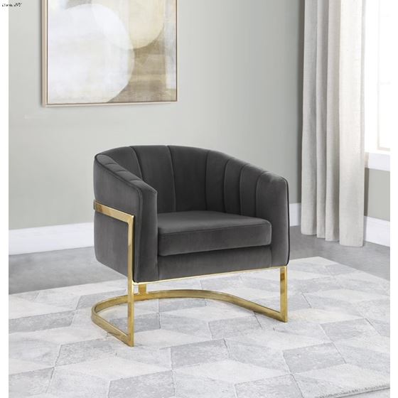 Joey Grey and Gold Tufted Barrel Accent Chair 9-2