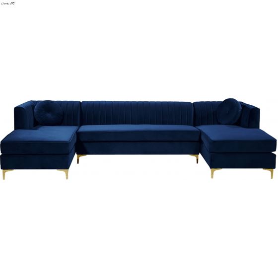 Graham Navy Velvet Upholstered Sectional- Gold- 4