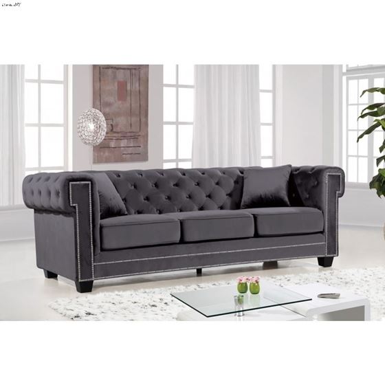 Bowery Grey Velvet Tufted Sofa Bowery_Sofa_Grey by Meridian Furniture 2