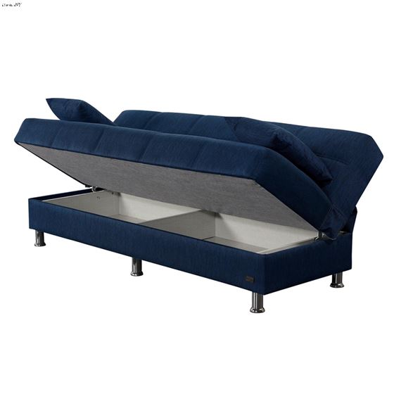 London Armless Sofa Bed in Blue Storage