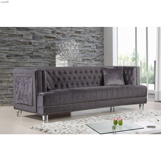 Lucas Grey Velvet Tufted Sofa Lucas_Sofa_Grey by Meridian Furniture