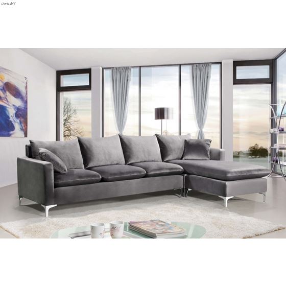 Naomi Grey/Chrome Velvet Upholstered Sectional