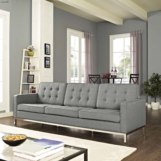 Loft Modern Light Grey Fabric Tufted Sofa EEI-2052-LGR by Modway in room