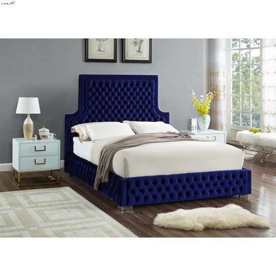 Sedona Navy Velvet Upholstered Tufted Platfrom Bed