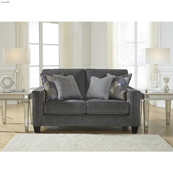 Gavril Smoke Grey Fabric Nailhead Loveseat 4300-2