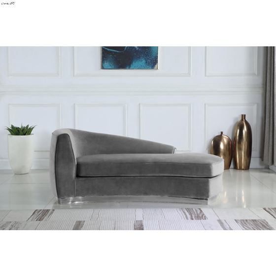 Julian Grey Velvet Chaise - Chrome Base - 2