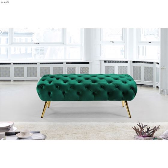 Amara Green Velvet Upholstered Tufted Bench - 2