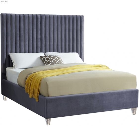 Candace Grey Velvet Upholstered Platform Bed