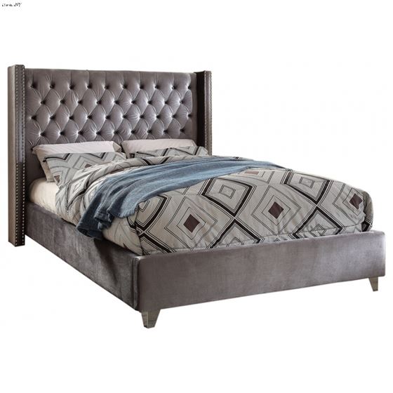 Aiden Grey Velvet Upholstered Tufted Platform Bed