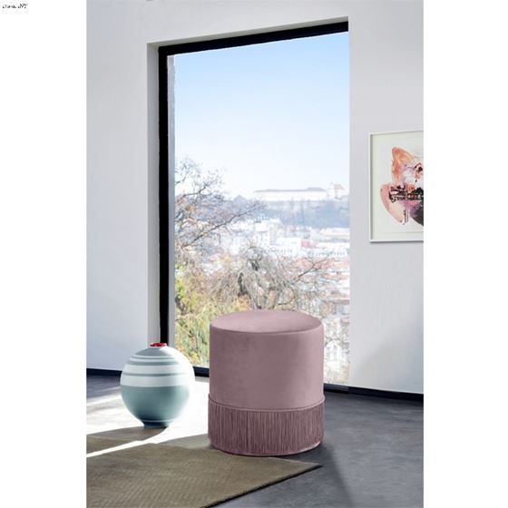 Teddy Pink Velvet Upholstered Ottoman/Stool - 2