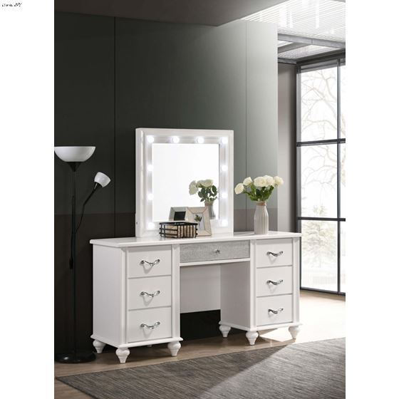 Barzini White 7 Drawer Vanity Desk with Lighted-2