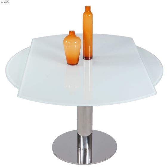 Tami White Glass Extension Dining Table Partial Open