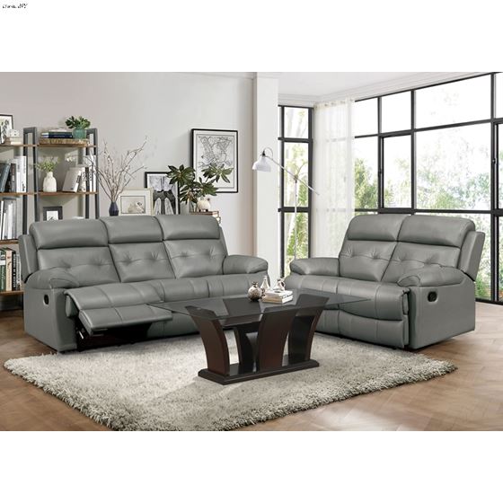 Lambent Grey Leather Reclining Loveseat 9529GRY-4