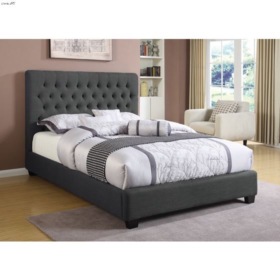 Chloe Charcoal King Tufted Fabric Bed 300529KE-2