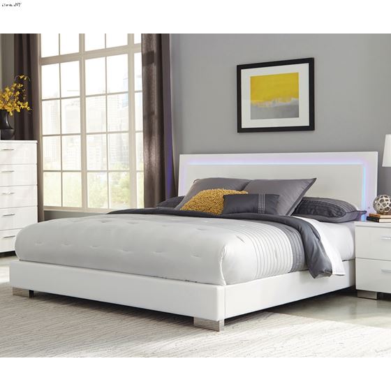 Felicity Glossy White Queen Panel Bed with LED L-2