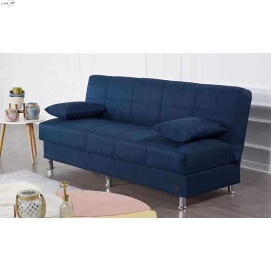London Armless Sofa Bed in Blue in Room