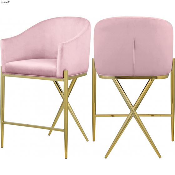 Xavier Pink Velvet and Gold Counter Stool-2