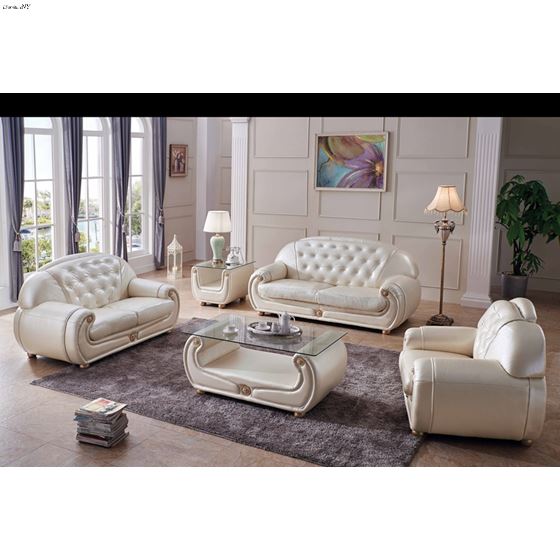 Giza Tufted Ivory Leather Sofa By ESF Furniture 2