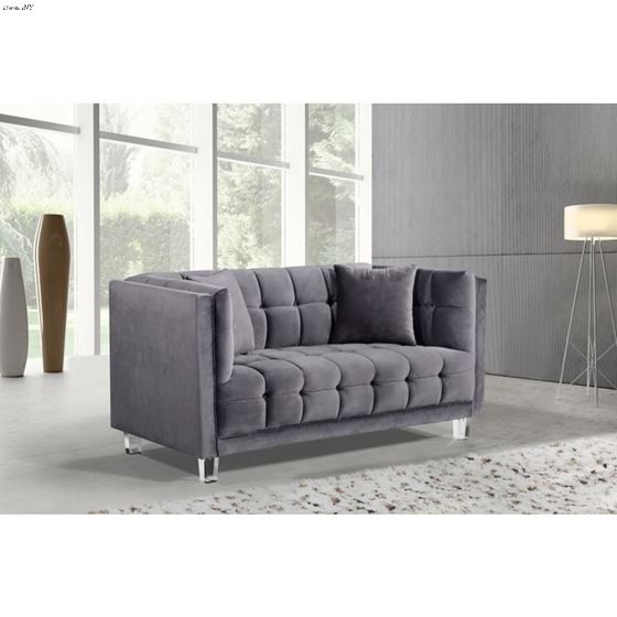 Mariel Grey Velvet Tufted Love Seat Mariel_Loveseat_Grey by Meridian Furniture 2