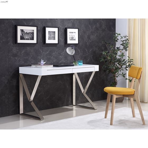 York High Gloss White Lacquer Office Desk - 2