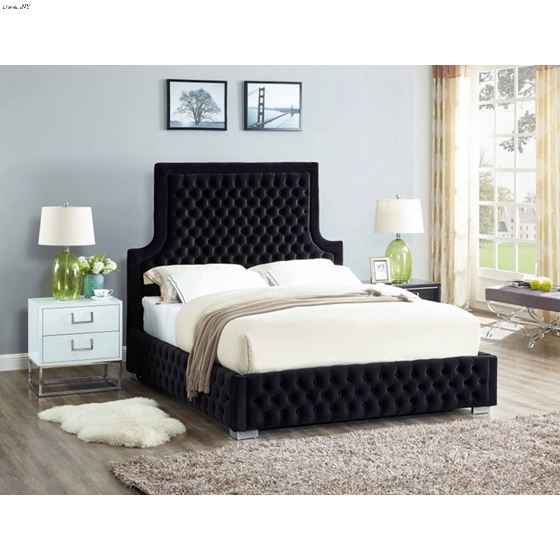 Sedona Black Velvet Upholstered Tufted Platfrom Be