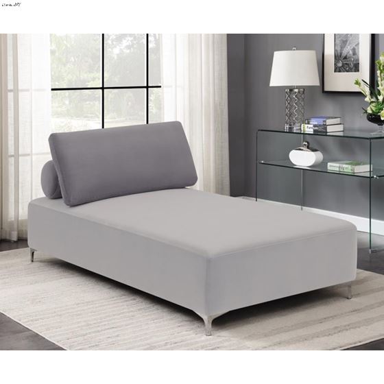 Grey Velvet Accent Chaise With Removable Pillow-2