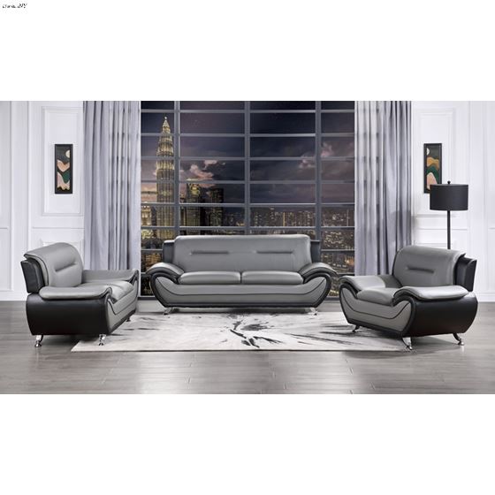 Matteo Modern Grey and Black Leatherette Sofa 9-4