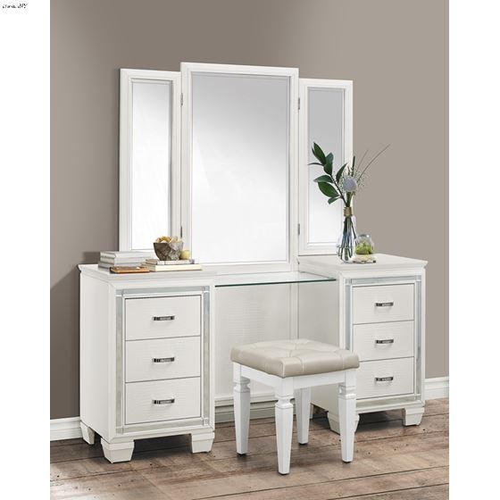 Allura White 6 Drawer Vanity Dresser with Mirror-2