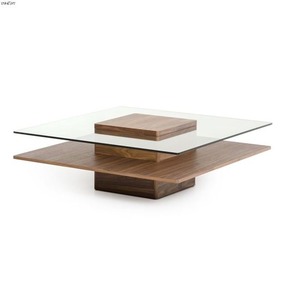 Clarion Modern Walnut and Glass Coffee Table-2