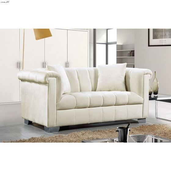 Kayla Cream Velvet Tufted Love Seat Kayla_Loveseat_Cream by Meridian Furniture 2