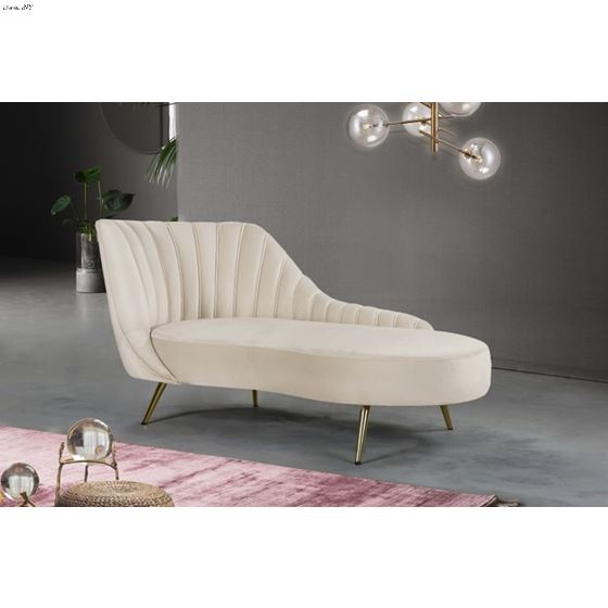 Margo Cream Velvet Upholstered Tufted Chaise - 2