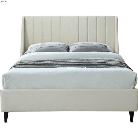 Eva Cream Velvet Upholstered Bed-2