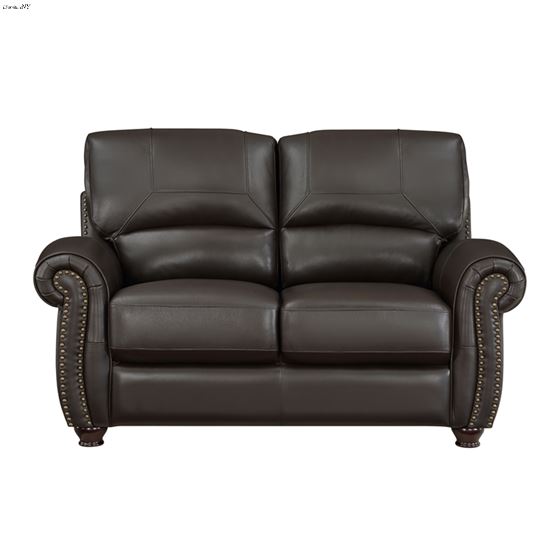 Foxborough Brown Leather Rolled Arm Loveseat 92-2