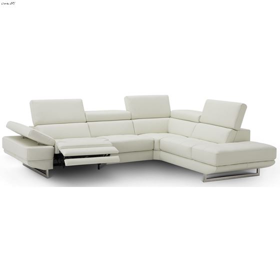 Annalaise White Italian Leather Sectional w/ Recliner By JM Furniture