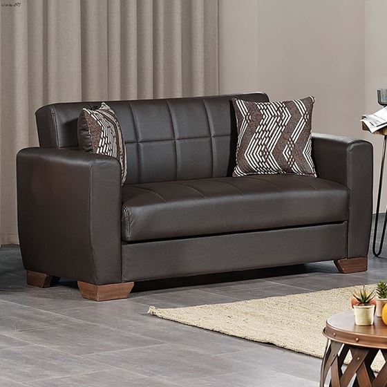 Barato Brown Leatherette Convertible Loveseat w-2