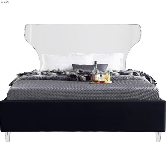Ghost Acrylic and Black Velvet Upholstered Bed-2