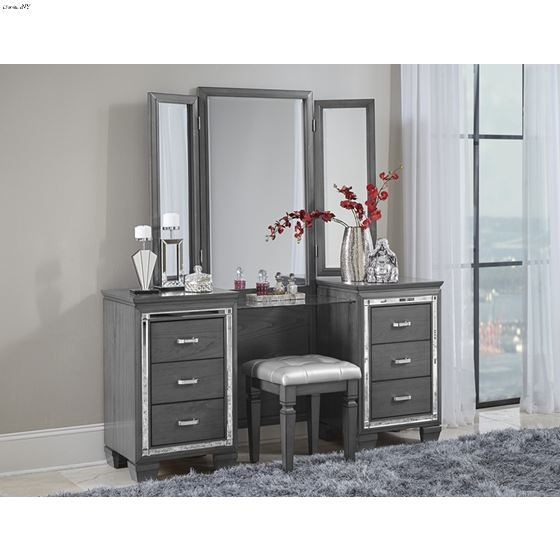 Allura Grey 6 Drawer Vanity Dresser with Mirror-2