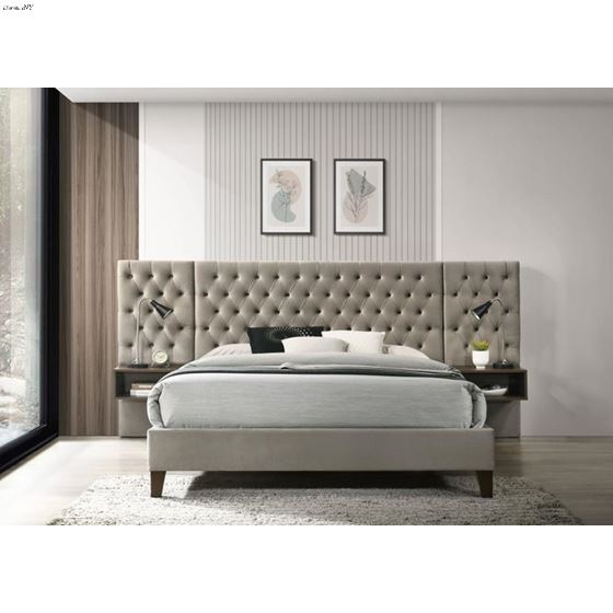 Marley Tufted Platform Bed with Headboard Panel-2