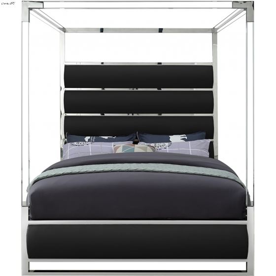 Encore King Black Poster Canopy Faux Leather Bed-2