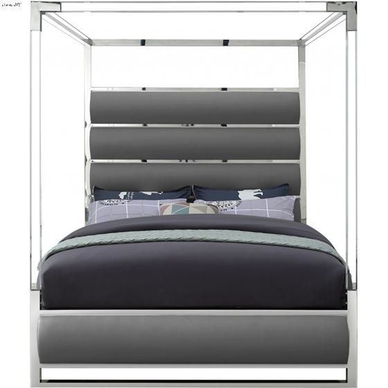 Encore Queen Grey Poster Canopy Faux Leather Bed-2
