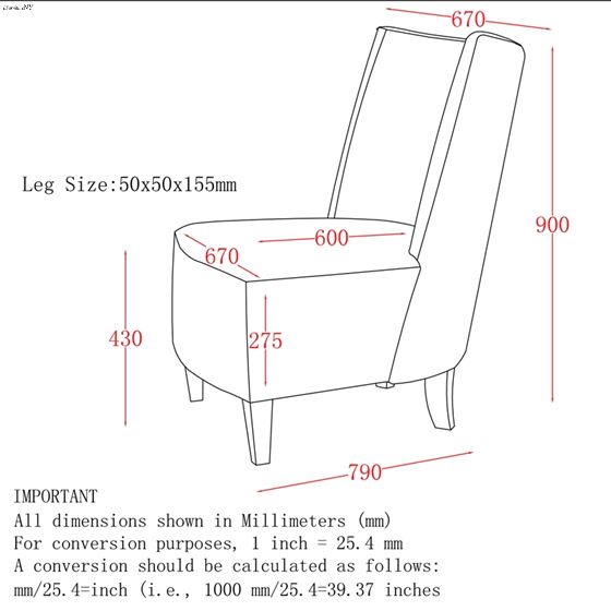 Valentina Accent Chair 403-261 - dimensions